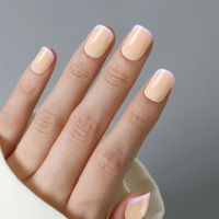 AIERFEI 24 faux ongles courts carrés à bordure violette, ongles nus, design personnalisé accepté