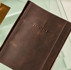 Leather Menu Cover A4 With Elastic Center Holder With Embossing Restaurant <b>Folder</b> <b>Binder</b> Custom LMC-0035 - Product Image 6