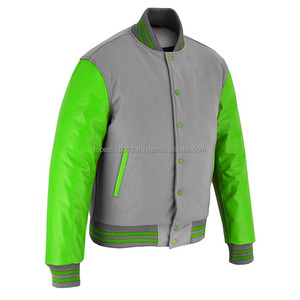 2026 OEM Hot Trending Grey Wool With Green Leather Sleeves Varsity <b>Jacket</b> Men's High Quality Low MOQ Custom-Made <b>Heated</b> <b>Jackets</b> - Product Image 5