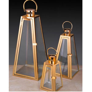 Juego de 3 farolillos de vela de hierro y vidrio con acabado antiguo, nuevo diseño, farol de vela de Metal hecho a mano para decorar el hogar y la Oficina - Product Image 1