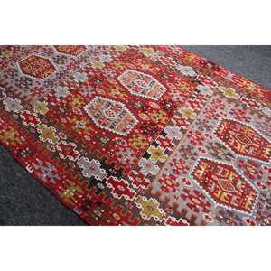 พรมวินเทจ ขนาด 6.1x10.8 ฟุต พรมตุรกี พรมคิลิมสีแดงลายเรขาคณิตสีรุ้ง - Product Image 3