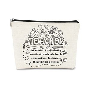 Trousse de survie pour professeur <span class=keywords><strong>en</strong></span> lin tendance, petite trousse de maquillage à fermeture éclair, étui cosmétique pour cadeau d'appréciation, de remise de diplôme ou d'anniversaire - Product Image 1