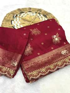 Sari en coton Khadi pur avec bordures festonnées complexes pour femmes adultes, fabriqué en Inde, en stock - Product Image 3