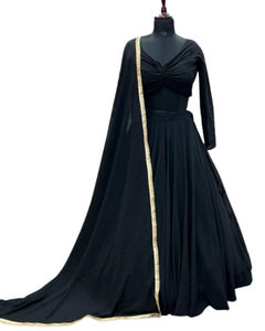 ชุดราตรียาวผ้าชีฟองระบายอากาศได้ดีของดีไซน์เนอร์สำหรับผู้หญิงชุดราตรียาวปักลายลูกไม้ขอบเย็บเป็นหนังเทียมยาวถึงพื้น - Product Image 1