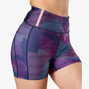 กางเกงกีฬาขาสั้นเอวสูงของผู้หญิงผ้าแห้งเร็วระบายอากาศได้สวมใส่สบายมีระบายลวดลายสีพื้นสำหรับวิ่งออกกำลังกาย - Product Image 2