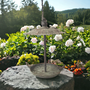 Comedero de pájaros hecho a mano de latón AK con cadena en acabado antiguo para decoración de jardín y decoración de parque - Product Image 2