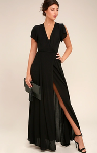 Vestido largo femenino de verano con corte frontal, traje largo de color liso para mujer - Product Image 2