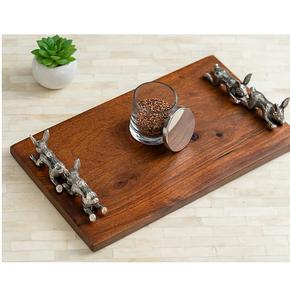 Plateau de service en bois de grande capacité en laiton AK de couleur bois naturel avec poignée en métal noir pour vaisselle/ustensiles de cuisine - Product Image 6