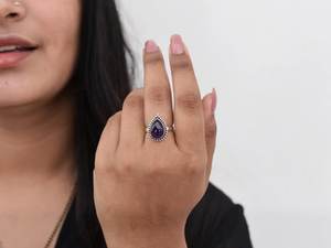Anillo de plata de pera de amatista púrpura oscuro, joyería de piedras preciosas hecha a mano de Plata de Ley 925, venta al por mayor, pedido a granel, anillo de plata de marca - Product Image 5