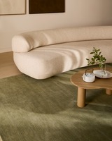 Tapis en laine fait main vert sauge personnalisé, doux et moelleux, à poils longs de 15 mm, design moderne, durable, couleur unie