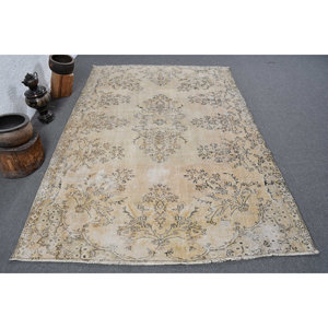 พรมปูพื้นทำมือทรงสี่เหลี่ยมขนแกะสไตล์ตุรกีวินเทจผ้าเย็บปะต่อสีเทา5.8x8.6ฟุตสำหรับโถงทางเดิน - Product Image 1