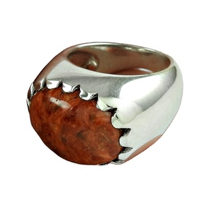 Anillo de aspecto clásico con forma ovalada de piedra preciosa de Coral de Taiwán Natural, joyería hecha a mano bohemia de plata maciza 925, fabricante a granel - Product Image 1