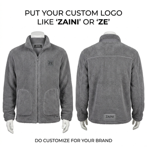 Premium 320 GSM Sherpa Fleece <b>Jacket</b> Soft Warm Plush Fabric Grey Full Zip Outdoor <b>Jacket</b> Custom Logo Embroidery - Product Image 1