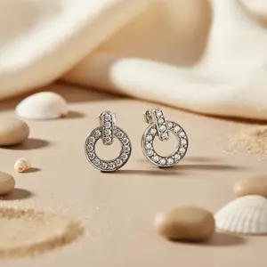 Pendientes de Botón Circulares de Plata 925 con Circonita Cúbica para Mujer, Chapados en Oro Rosa y Oro Amarillo, Estilo Moderno para Compromiso o Regalo - Product Image 1