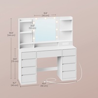 Coiffeuse OEM éclairée avec miroir et 9 ampoules LED, table de maquillage avec 9 tiroirs et prises intégrées