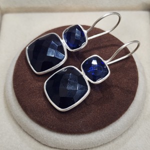 Boucles d'oreilles en argent sterling 925 faites à la main avec pierre précieuse de quartz bleu Style classique unique Excellente qualité - Product Image 5