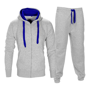 Haute qualité respirant hommes gris bleu survêtement ensembles polaire deux pièces pull à capuche et pantalons de survêtement ensemble nouveau Style Slim Fit - Product Image 1