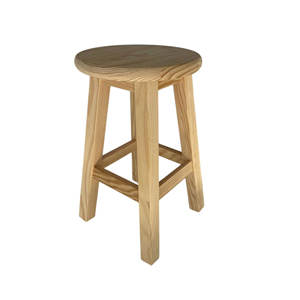 Sgabello Rotondo in Legno Massello Well Home Colore Naturale 29x29x50cm Pouf Elegante e Resistente - Product Image 1