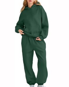 Chándal de algodón con capucha de dos piezas y logotipo personalizado de alta calidad para mujer, chándales personalizados al por mayor - Product Image 3