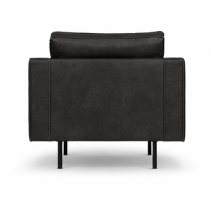 Denver Top Grain Leather Square 1 Seater <b>Sofa</b> Chair | Modern Industrial Lounge Armchair Upholstered Cushion Back Metal <b>Legs</b> - Product Image 2