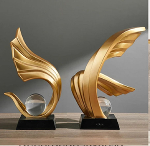 Minimalist golden swirl trophy featuring a <b>clear</b> crystal sphere. Sleek available at wholesale prices. - Product Image 3