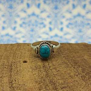 Gorgeous 925 Sterling Silver Bohemian <b>Ring</b> <b>Dainty</b> Oval Cut Howlite Turquoise Gemstone Bezel Setting Lightweight for Parties - Product Image 3