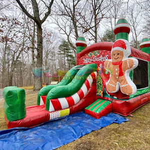 Fête en plein air joyeux noël père noël maison gonflable château sautant avec toboggan château gonflable combo amusant pour la fête - Product Image 4