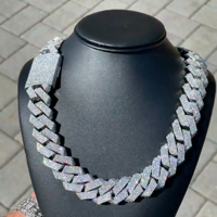 Chaîne cubaine Miami classique en argent sterling plaqué or, micro-pavée de moissanite couleur D VVS, style hip-hop glacé, 24 pouces, en promotion