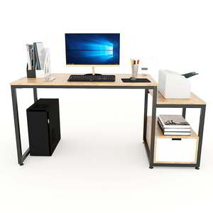 BD68067 Rubber Wood Computer Table 160x60cm Office <b>Desk</b> with Integrated Printer Shelf <b>Foldable</b> Storage Features Drawers Included - Product Image 2