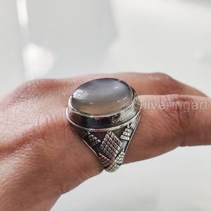 Bague pour homme en argent sterling 925 avec pierre de lune grise naturelle, pierre de naissance de juin, toutes tailles, bijou de fête lourd, vente en gros - Product Image 1