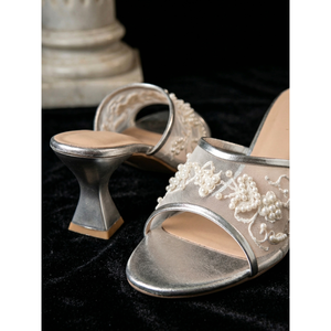 529 S Pearl Embroidered Floral Mules Slip-On Open Toe Insole Anti-Slip Light Features Genuine Leather Lining <b>Rubber</b> for Autumn - Product Image 4