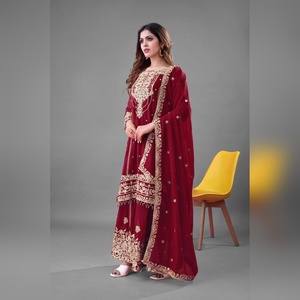 Trendy arrival multi color georgette salwar kameez plazzo set featuring resham work <b>detail</b> and fancy dupatta 2025 collection - Product Image 3