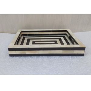 Plateau de service exquis en incrustation d'os avec reflets en pierre d'agate - Product Image 4