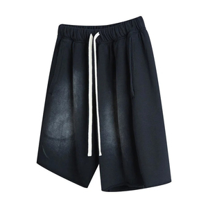 Men Sweat <b>Short</b> Drawstring Acid Wash Raw Edgs Vintage Plain French Terry <b>Fleece</b> Sun Dyed Faded Stone Custom <b>Shorts</b> - Product Image 4