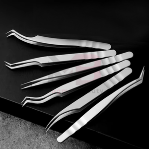 Ensemble de pinces à extensions de cils en acier inoxydable 100% satiné, tendance, meilleure prise en main avec pointe en fibre pointue - Product Image 1