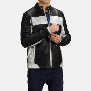Chaqueta de Cuero Entallada, Informal, de Invierno, Estilo Bomber, con Bloques de Color, para Motociclistas, para Hombre - Product Image 1