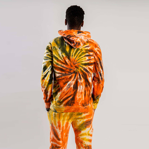 Conjunto de Sudadera con Capucha y Pantalones Deportivos Tie-Dye Naranja Amarillo para Hombre, Traje de Dos Piezas de Felpa, Corte Ajustado, Informal, Atlético, para Entrenamiento - Product Image 3