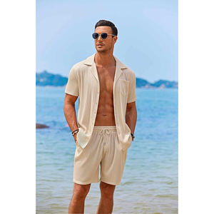 Hawaiian beach station balnéaire ensemble vêtements hommes lâche à manches courtes chemise à fleurs shorts décontracté deux pièces hommes ensembles chemises de plage - Product Image 2