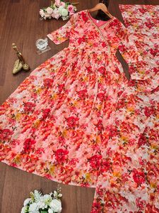 Indian Ethnic Georgette Gown Multi-Shade Lace Fox Printed Tunic Short Kurti Casual Office Wedding Ready-Wear Top Washable - Product Image 5