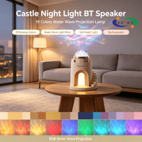 Projecteur d'ondulations d'eau rechargeable avec minuterie, veilleuse LED RGB romantique en forme de château, haut-parleur avec micro intégré, portée de 10 m, compatible V5.0 App