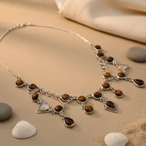 Collar de Plata 925 con Piedra de Ojo de Tigre para Mujer, Colgantes y Dijes Finos - Product Image 1