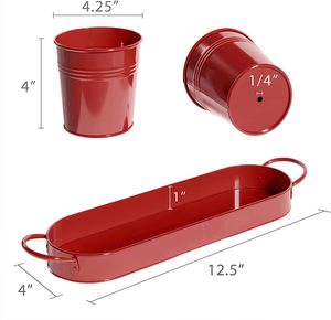 Maceta para hierbas con revestimiento rojo para uso en el hogar y la cocina con bandeja para macetas suculentas de Metal para interiores y exteriores - Product Image 4
