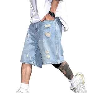 Shorts en jean déchiré bleu clair pour homme, coupe ample, 100 % coton, longueur genou, style décontracté streetwear, mode estivale - Product Image 4