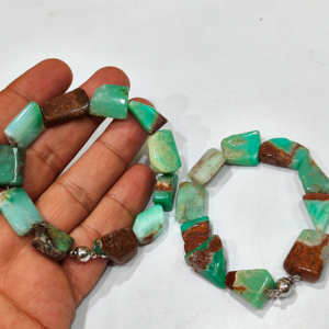 Trendy High Quality Green Brass Tumbled Chrysoprase 6mm-9mm <b>Beads</b> Unisex Everyday Wear Bracelet with <b>Magnetic</b> Clasp - Product Image 1
