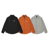 Kemeja Pria Vintage Motif Kotak-Kotak Lengan Panjang Kasual Longgar Kancing Depan Dengan Saku Dada Streetwear Atasan Oversize