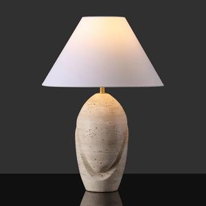 Lampe de table en marbre travertin de luxe avec abat-jour en verre cannelé, lumière douce et ambiance moderne, décoration de chevet design - Product Image 5