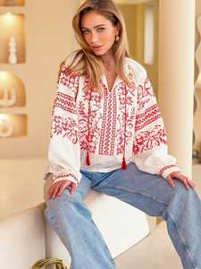 Calidad Premium 100% algodón diseñador mujer ucraniano bordado manga larga tobillo longitud largo cinturón Ucrania Midi Maxi vestido - Product Image 3