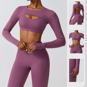 Ensembles d'entraînement 3 pièces vêtements de sport pour femmes vêtements de sport vêtements de sport vêtements actifs durables à manches longues pantalons de fitness et de yoga ensembles - Product Image 4