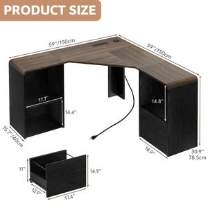 Bureau en <span class=keywords><strong>L</strong></span> avec tiroirs de classement, bureau d'ordinateur d'angle moderne, bureau de direction pour le travail à domicile avec prises électriques - Product Image 4