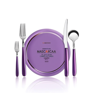 Juego de vajilla de 24 piezas de acero inoxidable cromado morado - Product Image 2